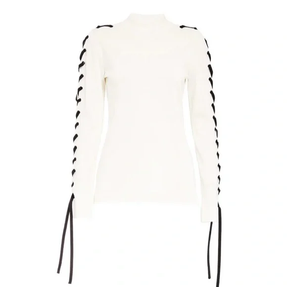 SPORTMAX White Sweater with Black Lace-Up Sleeves - Picture 5 of 9